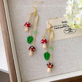 Unique Mushroom Earring Dangle, Magical Mushroom Earrings, Mushroom Cottagecore Earrings, Red and Brown Mushroom Earrings